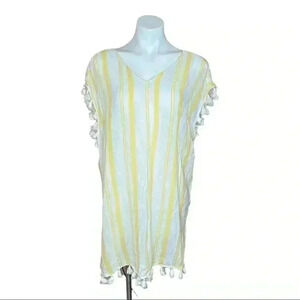 C&C California beach cover up linen blend stripe tassel size medium coastal